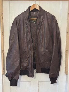 Massimo Brown Leather Bomber Jacket